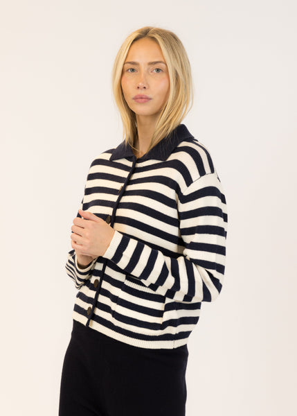 Lyla + Luxe Briella Cardigan - Navy/Off-White Stripe