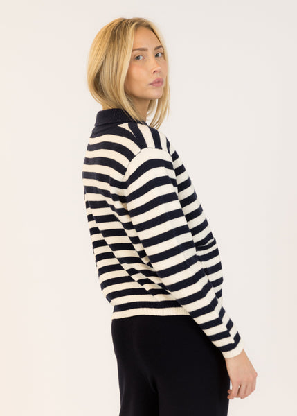 Lyla + Luxe Briella Cardigan - Navy/Off-White Stripe