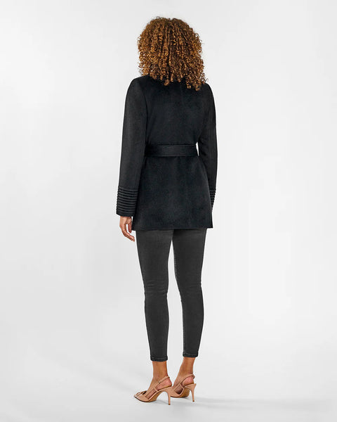 PRE-ORDER SENTALER Baby Alpaca Cropped Notched Collar Wrap Coat With Square Pockets