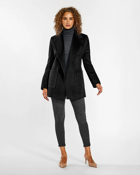 PRE-ORDER SENTALER Baby Alpaca Cropped Notched Collar Wrap Coat With Square Pockets