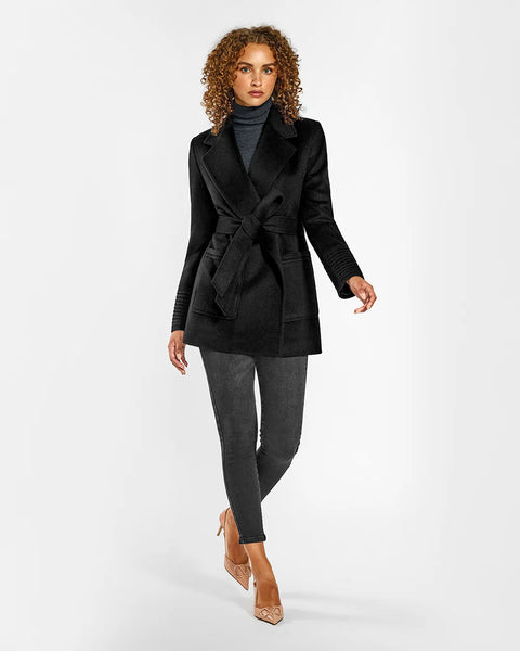 PRE-ORDER SENTALER Baby Alpaca Cropped Notched Collar Wrap Coat With Square Pockets