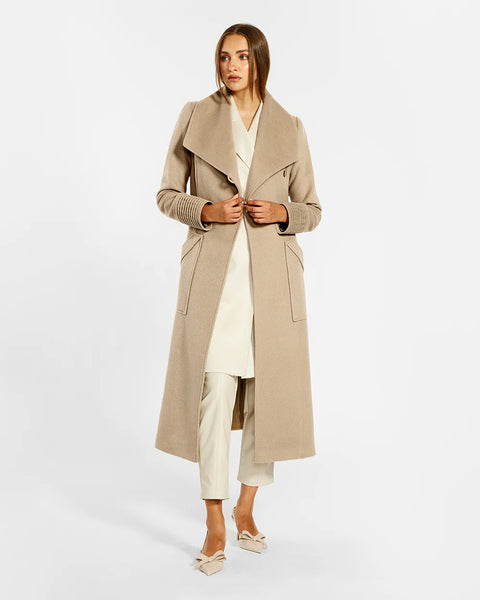 Pre-Order SENTALER Long Wide Collar Wrap Coat- Camel
