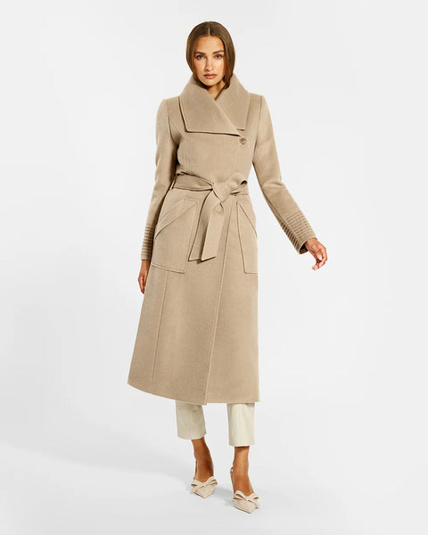 Pre-Order SENTALER Long Wide Collar Wrap Coat- Camel