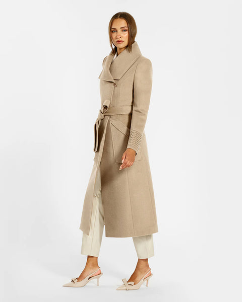 Pre-Order SENTALER Long Wide Collar Wrap Coat- Camel