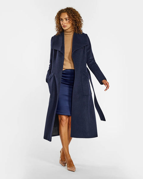 Pre-Order SENTALER Long Wide Collar Wrap Coat- Navy