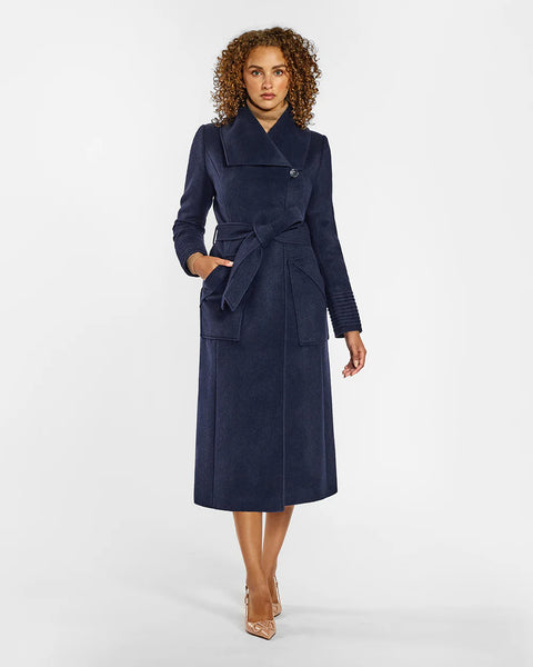 Pre-Order SENTALER Long Wide Collar Wrap Coat- Navy
