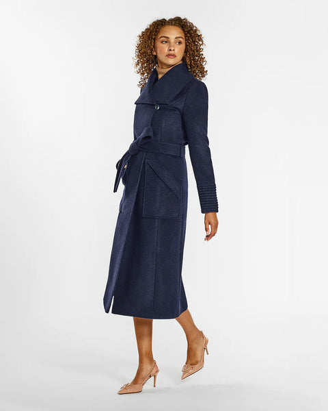 Pre-Order SENTALER Long Wide Collar Wrap Coat- Navy