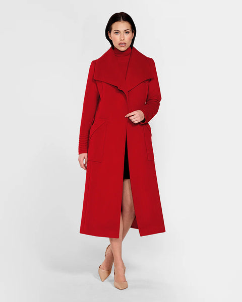 Pre-Order SENTALER Long Wide Collar Wrap Coat- Scarlet Red