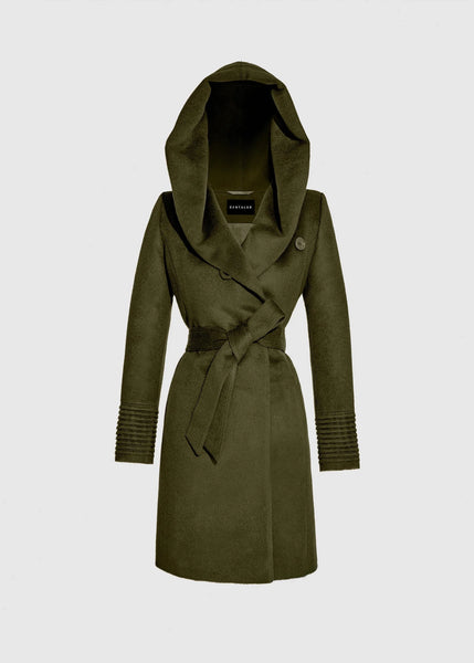 SENTALER Baby Alpaca Mid Length Hooded Wrap Coat (PRE-ORDER)