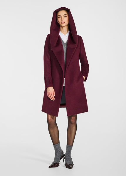 SENTALER Baby Alpaca Mid Length Hooded Wrap Coat (PRE-ORDER)