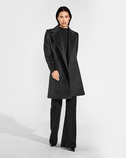 PRE-ORDER SENTALER Baby Alpaca Mid Length Notched Collar Wrap Coat