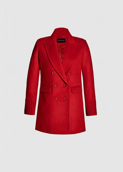 SENTALER Baby Alpaca Peak Collar Topcoat - Scarlet Red
