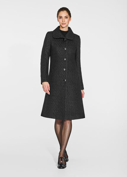 SENTALER Glittered Tweed Suri Alpaca Empire Waist A-Line Coat