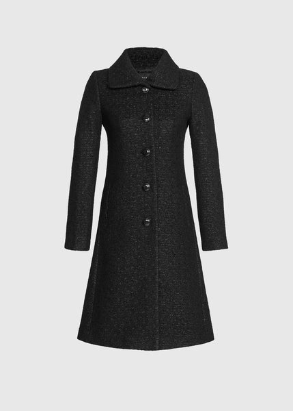 SENTALER Glittered Tweed Suri Alpaca Empire Waist A-Line Coat