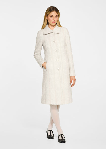 SENTALER Glittered Tweed Suri Alpaca Empire Waist A-Line Coat