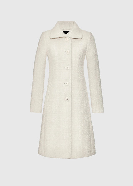 SENTALER Glittered Tweed Suri Alpaca Empire Waist A-Line Coat