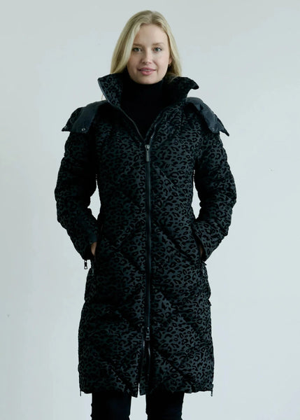 Eleven Elfs Saga Long Vegan Down Coat - Black Leopard (PRE-ORDER)
