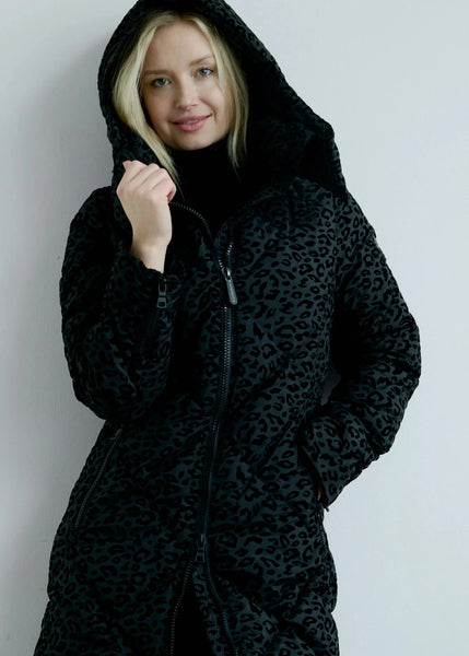Eleven Elfs Saga Long Vegan Down Coat - Black Leopard (PRE-ORDER)