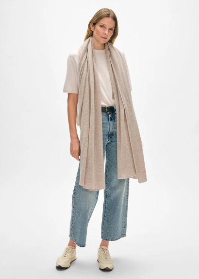 White + Warren Cashmere Travel Wrap- Sand Wisp Heather