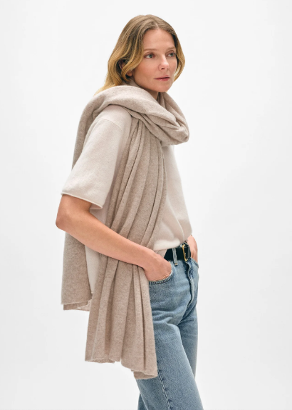 White + Warren Cashmere Travel Wrap- Sand Wisp Heather