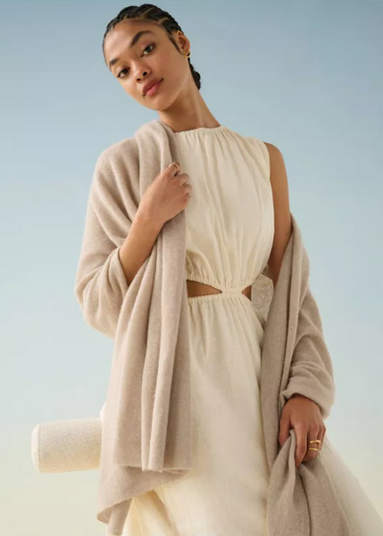 White + Warren Cashmere Travel Wrap- Toffee Heather