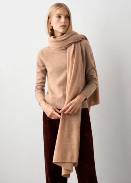 White + Warren Cashmere Travel Wrap- Camel Heather