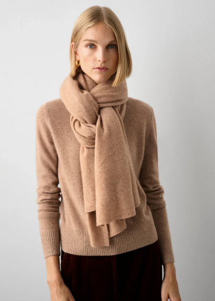 White + Warren Cashmere Travel Wrap- Camel Heather