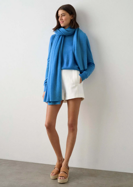 White + Warren Cashmere Travel Wrap- Cabana Blue