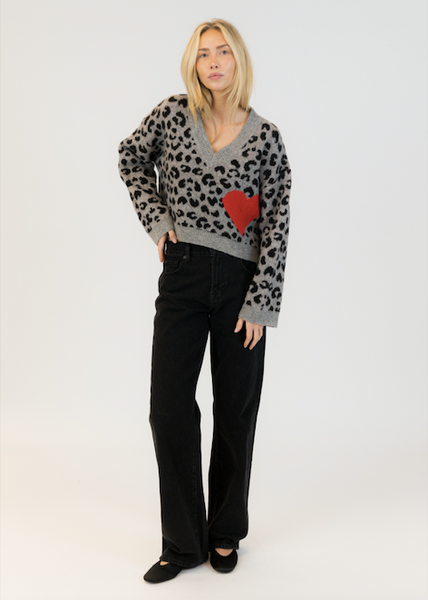 Lyla + Luxe Etta Pullover - Black/Grey Animal Print