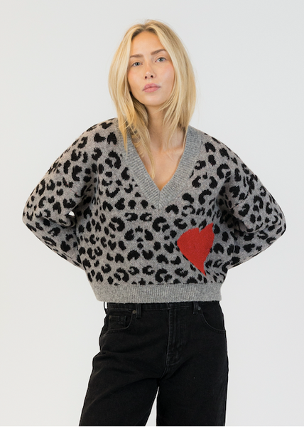 Lyla + Luxe Etta Pullover - Black/Grey Animal Print