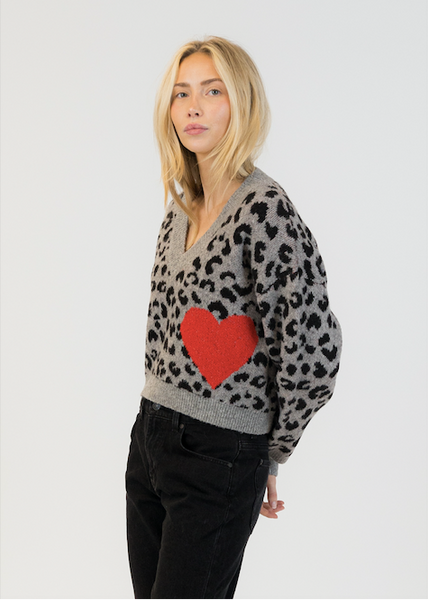 Lyla + Luxe Etta Pullover - Black/Grey Animal Print