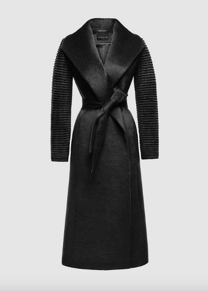 PRE-ORDER SENTALER Suri Alpaca Long Shawl Collar Wrap Coat With Ribbed Sleeves - Black