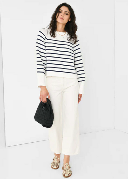 White + Warren Organic Cotton Striped Raglan Crew - White/Navy