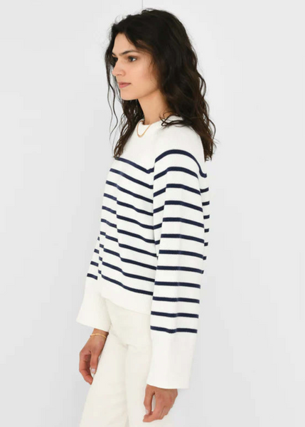 White + Warren Organic Cotton Striped Raglan Crew - White/Navy