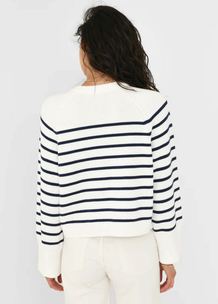 White + Warren Organic Cotton Striped Raglan Crew - White/Navy
