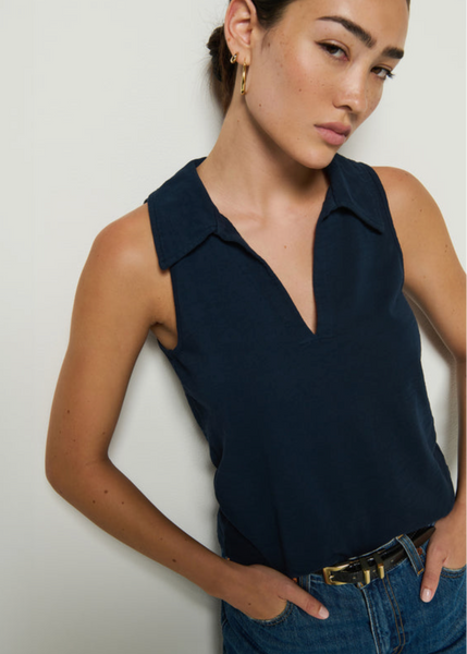 Nation Roberta Collared Tank - Navy