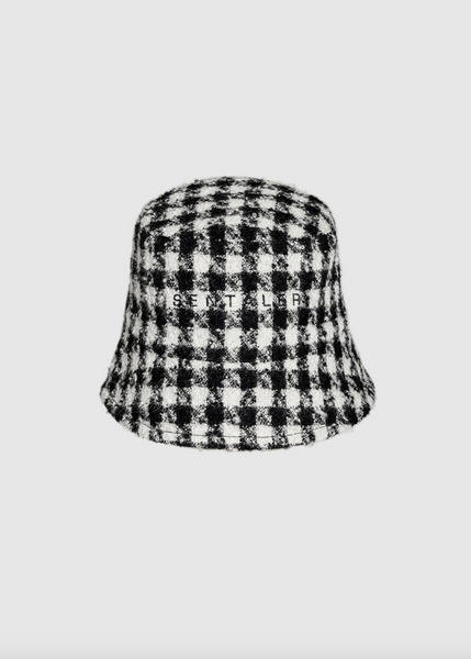 SENTALER Tweed Suri Alpaca Bucket Hat - Black & White Houndstooth (PRE-ORDER)