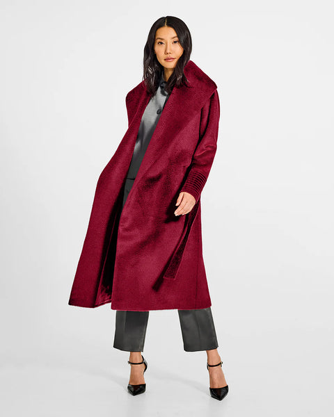 Pre-Order SENTALER Suri Long Alpaca Shawl Collar Wrap Bordeaux Coat- Garnet