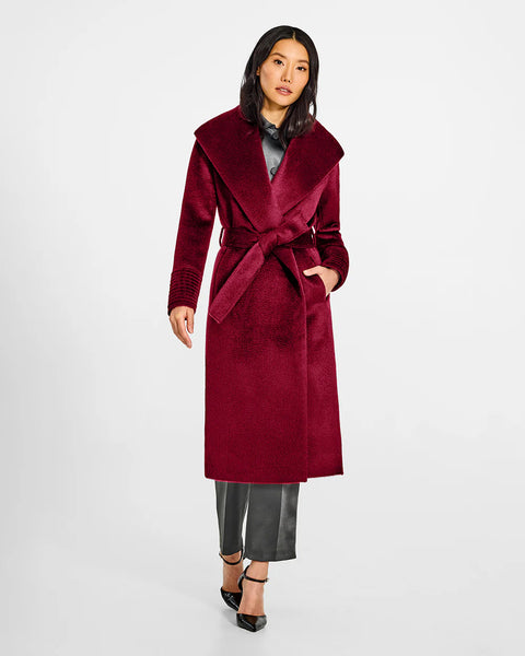 Pre-Order SENTALER Suri Long Alpaca Shawl Collar Wrap Bordeaux Coat- Garnet