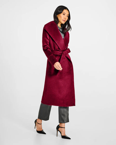 Pre-Order SENTALER Suri Long Alpaca Shawl Collar Wrap Bordeaux Coat- Garnet