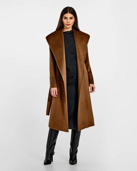Pre-Order SENTALER Suri Long Alpaca Shawl Collar Wrap Bordeaux Coat- Caramel