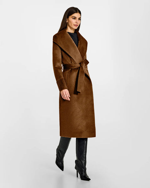 Pre-Order SENTALER Suri Long Alpaca Shawl Collar Wrap Bordeaux Coat- Caramel