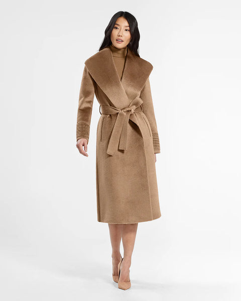 Pre-Order SENTALER Suri Long Alpaca Shawl Collar Wrap Bordeaux Coat- Dark Camel