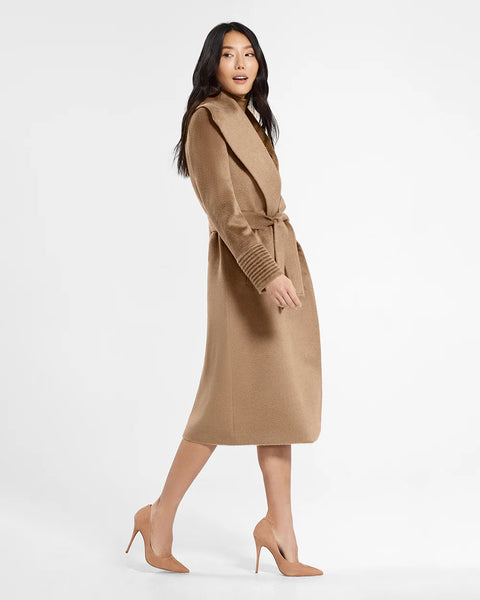 Pre-Order SENTALER Suri Long Alpaca Shawl Collar Wrap Bordeaux Coat- Dark Camel