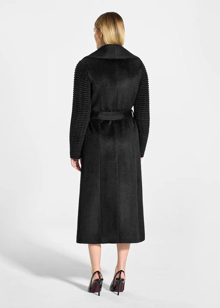 PRE-ORDER SENTALER Suri Alpaca Long Shawl Collar Wrap Coat With Ribbed Sleeves - Black