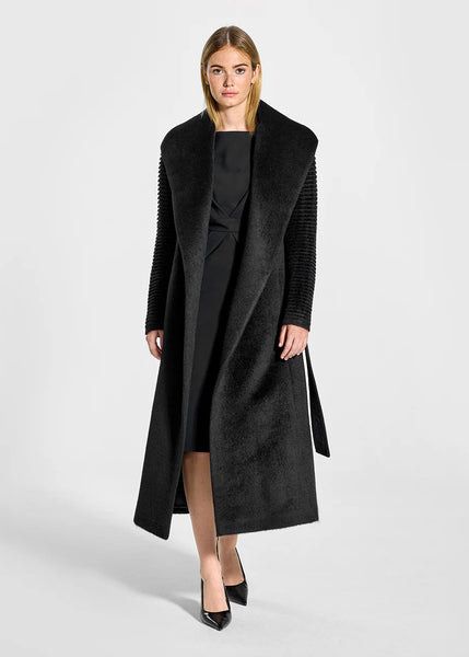 PRE-ORDER SENTALER Suri Alpaca Long Shawl Collar Wrap Coat With Ribbed Sleeves - Black