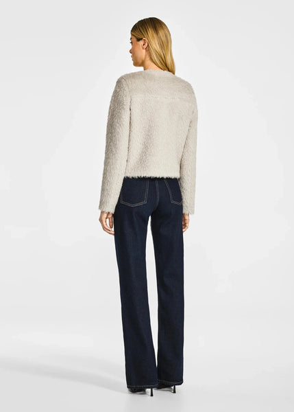 SENTALER Textured Suri Alpaca Collarless Moto Jacket