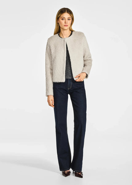 SENTALER Textured Suri Alpaca Collarless Moto Jacket