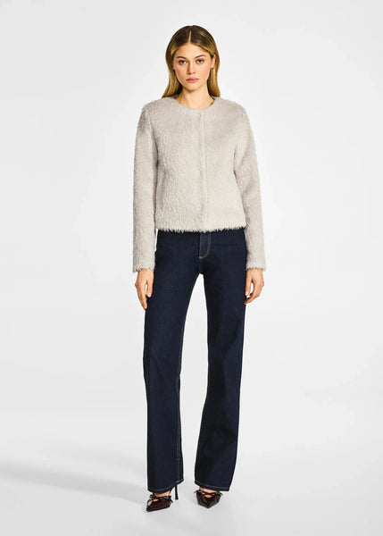 SENTALER Textured Suri Alpaca Collarless Moto Jacket