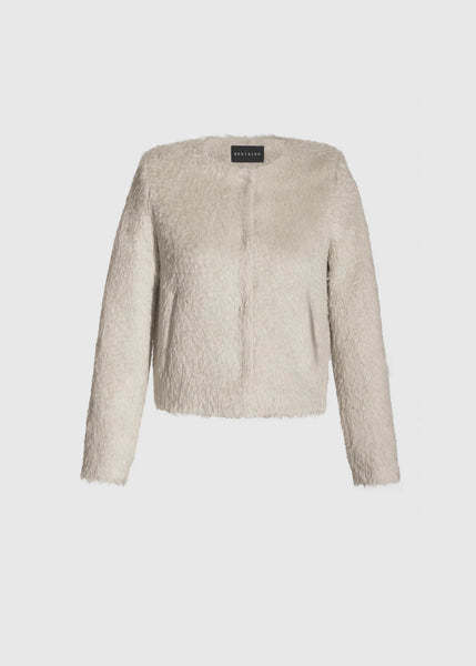 SENTALER Textured Suri Alpaca Collarless Moto Jacket